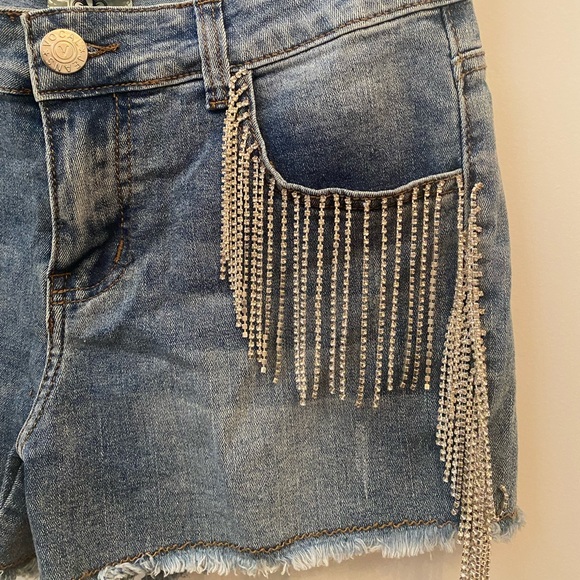 Jean Shorts with Bejeweled Fringe Size Small - Picture 3 of 5
